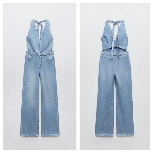 ZARA DENIM HALTER NECK JUMPSUIT - Picture 4 of 7
